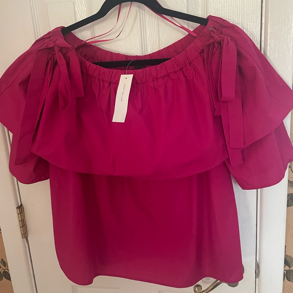 Ann Taylor Fuchsia Off-Shoulder Blouse - Picture 1 of 9